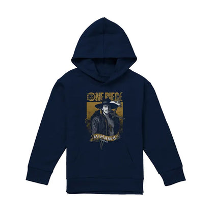 Navy - Front - One Piece Childrens-Kids Dracule Mihawk Portrait Hoodie