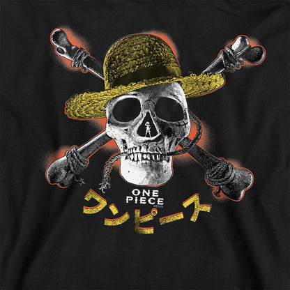Black - Side - One Piece Childrens-Kids Jolly Roger Straw Hat Hoodie