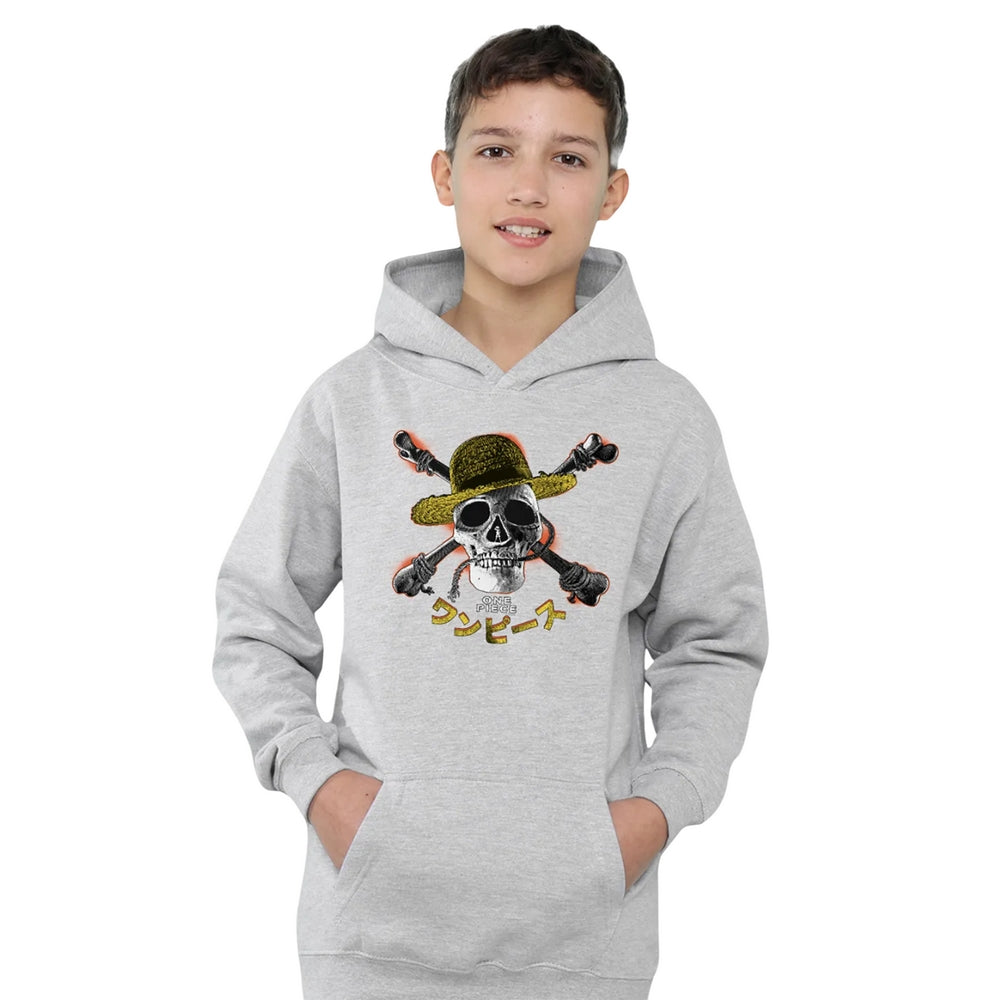 Athletic Heather - Lifestyle - One Piece Childrens-Kids Jolly Roger Straw Hat Hoodie