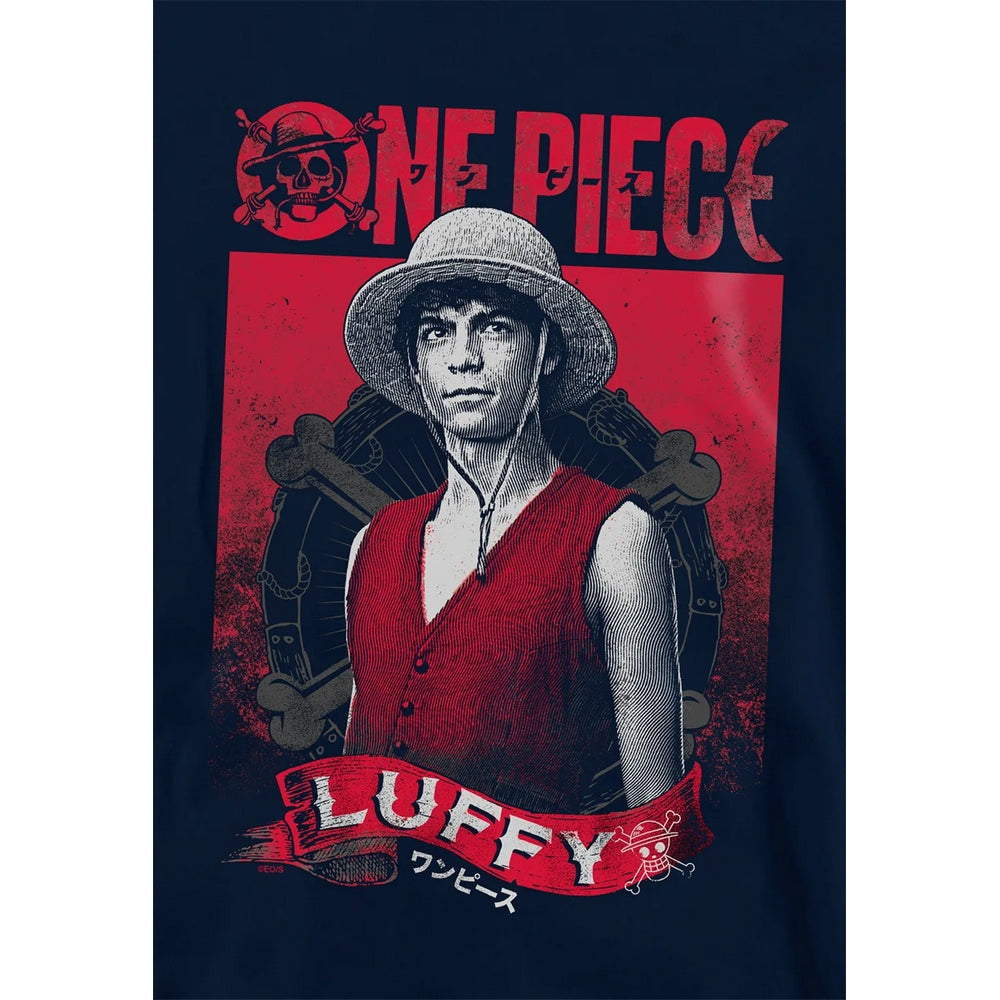 Navy - Side - One Piece Live Action Childrens-Kids Luffy Portrait Hoodie