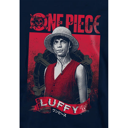 Navy - Side - One Piece Live Action Childrens-Kids Luffy Portrait Hoodie