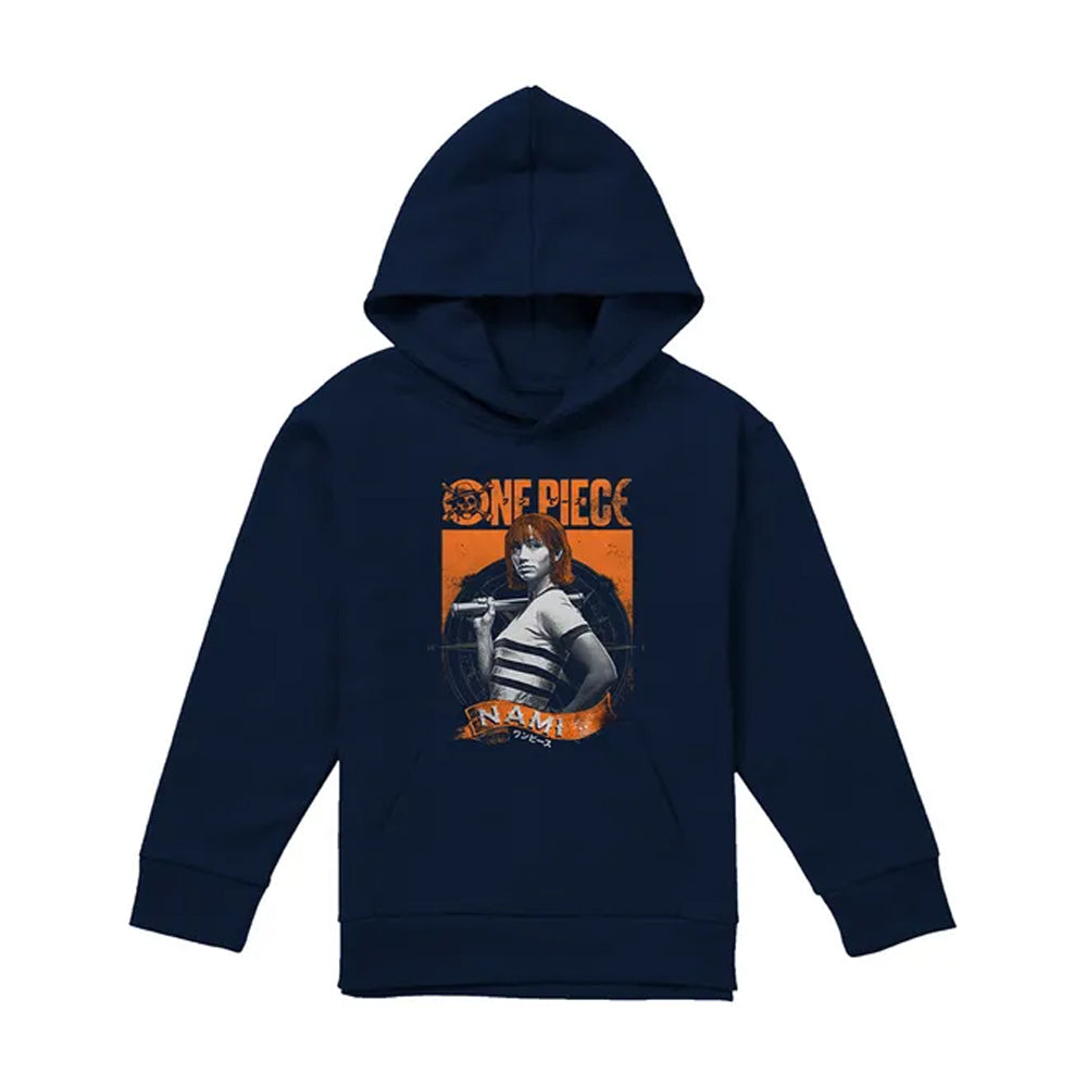 Navy - Front - One Piece Live Action Childrens-Kids Nami Portrait Hoodie