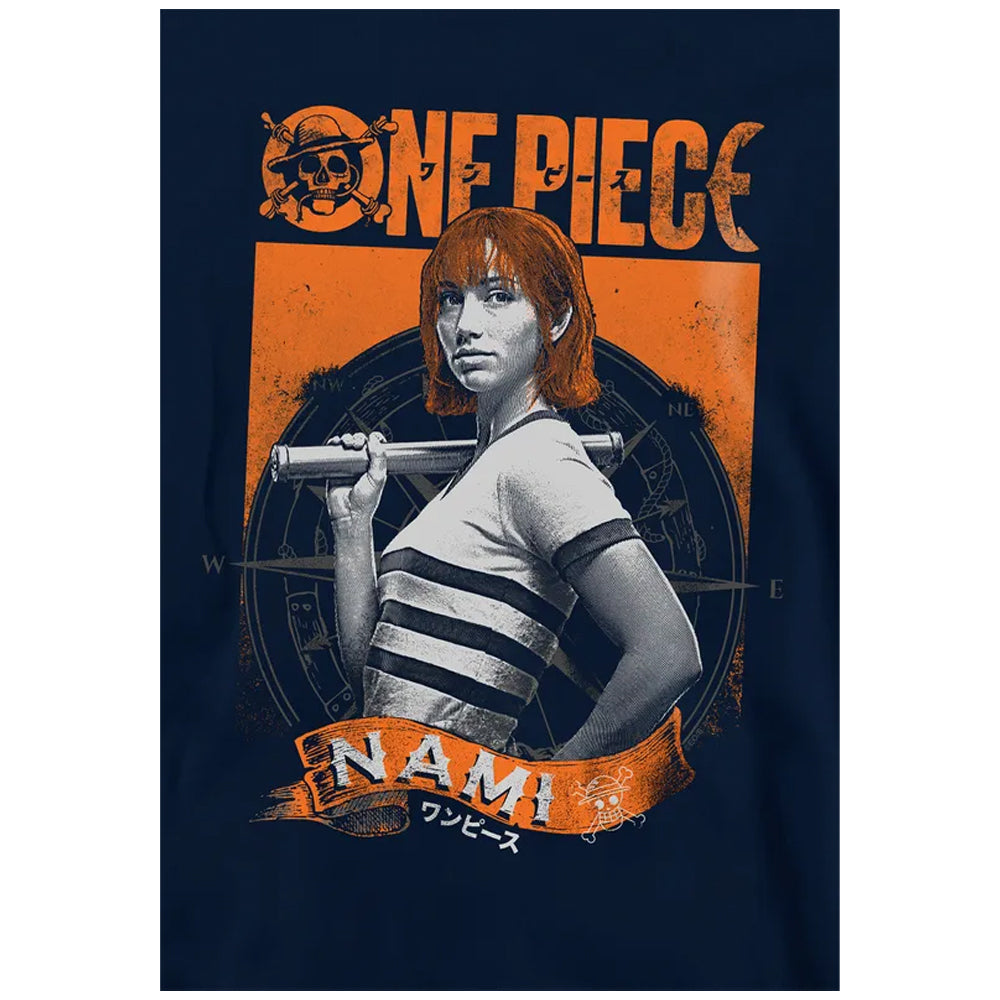 Navy - Side - One Piece Live Action Childrens-Kids Nami Portrait Hoodie