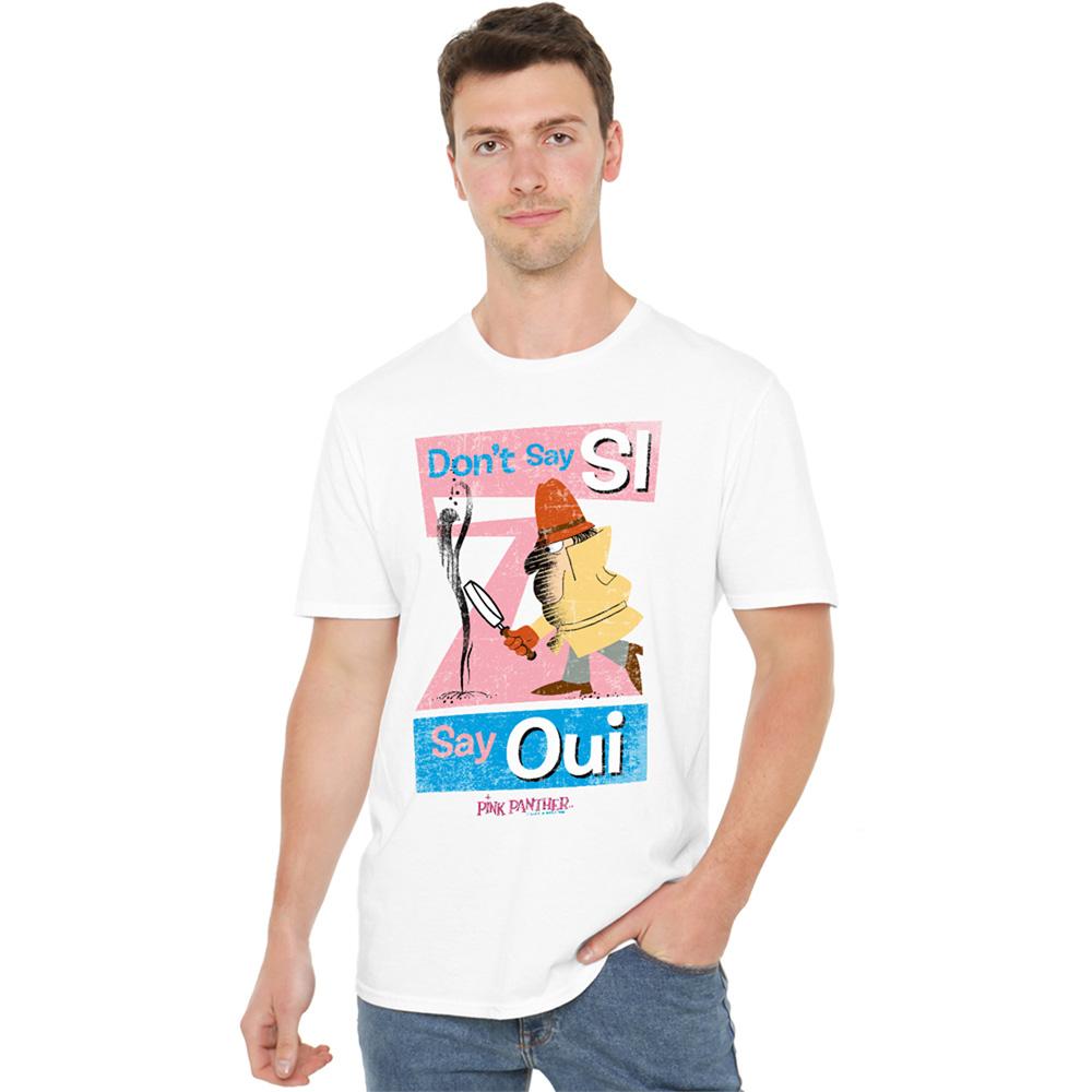 White - Side - Pink Panther Unisex Adult Don´t Say Si Say Oui T-Shirt