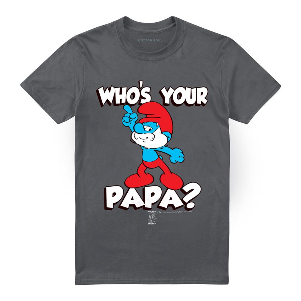 Charcoal - Front - The Smurfs Unisex Adult Who´S Your Papa Smurf T-Shirt