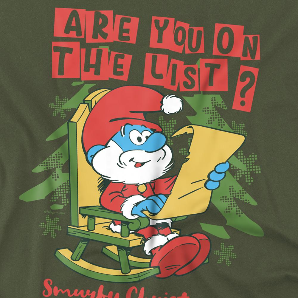Military Green - Side - The Smurfs Unisex Adult Are You On The List Papa Smurf Christmas T-Shirt