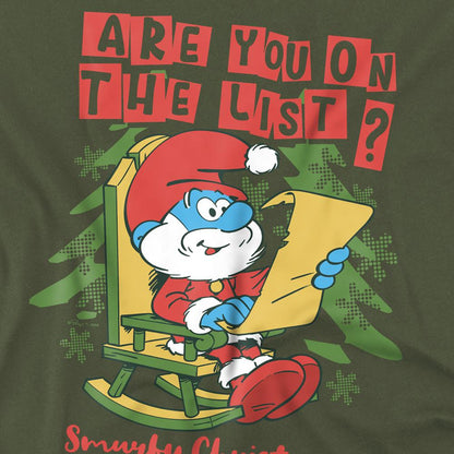 Military Green - Side - The Smurfs Unisex Adult Are You On The List Papa Smurf Christmas T-Shirt