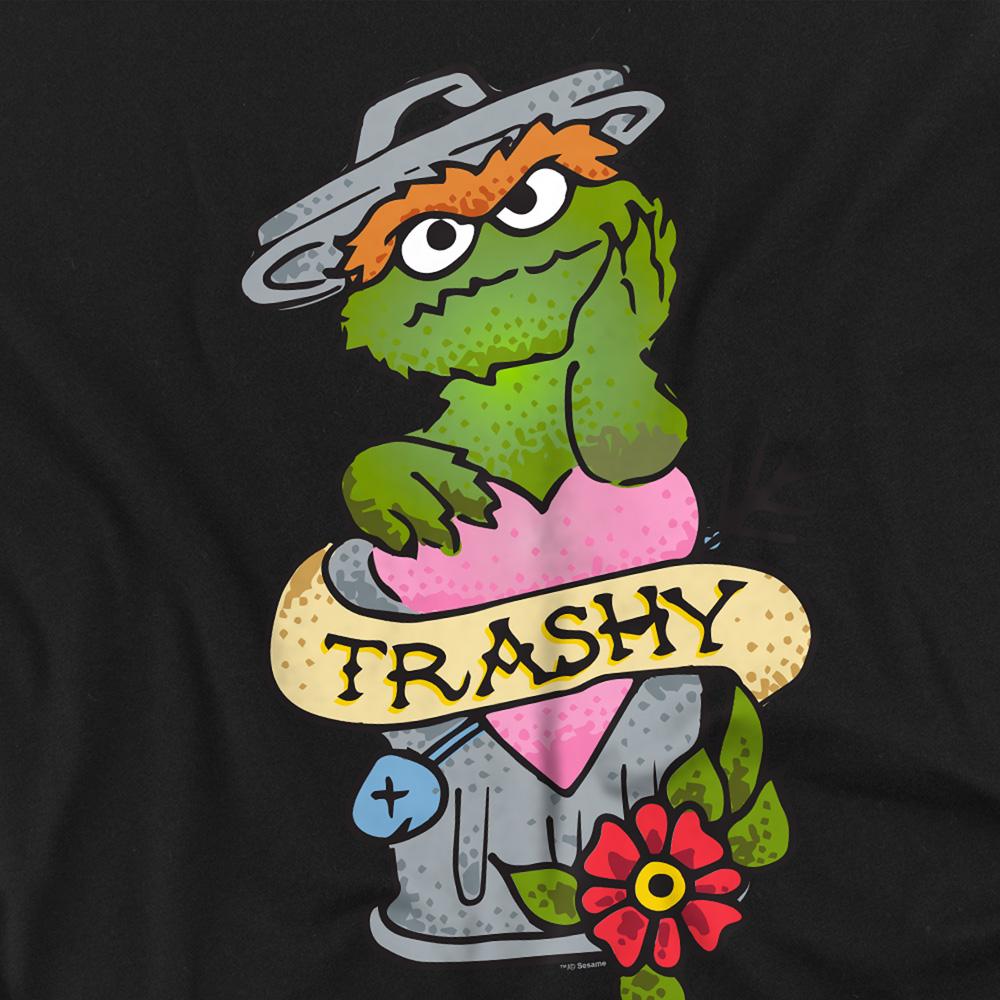 Black - Side - Sesame Street Unisex Adult Trashy Oscar The Grouch Tattoo T-Shirt
