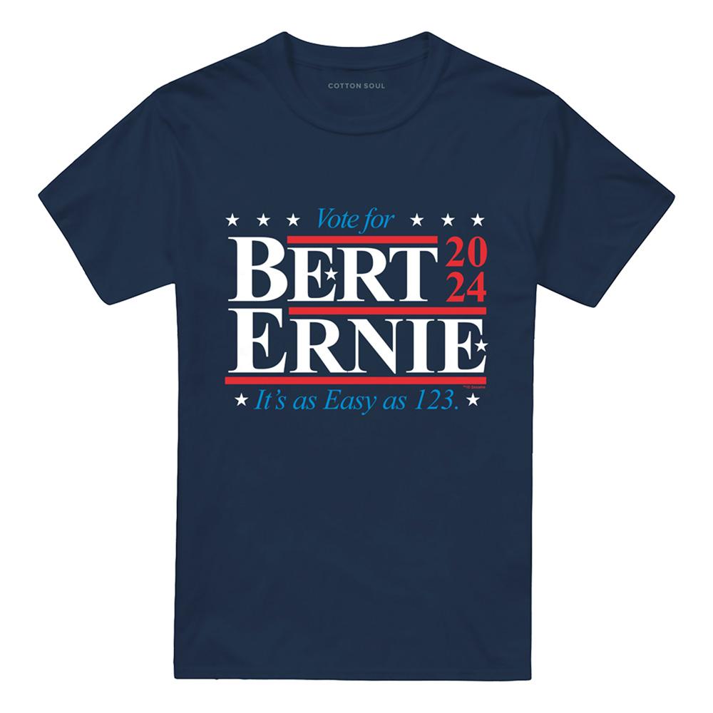 Navy - Front - Sesame Street Unisex Adult Bert Ernie For President 123 Vote T-Shirt