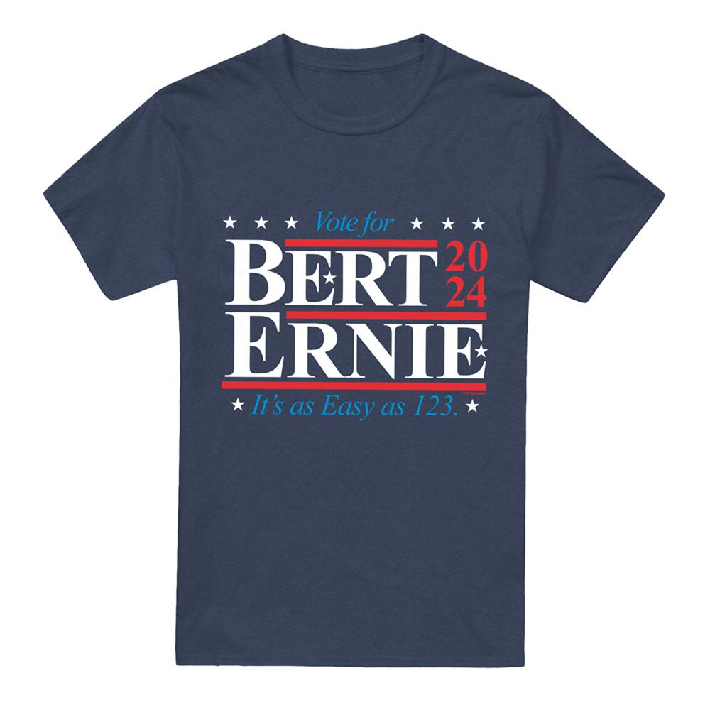 Navy - Front - Sesame Street Unisex Adult Bert Ernie For President 123 Vote Heather T-Shirt