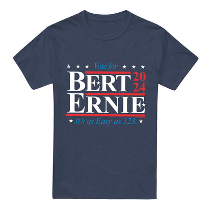 Navy - Front - Sesame Street Unisex Adult Bert Ernie For President 123 Vote Heather T-Shirt