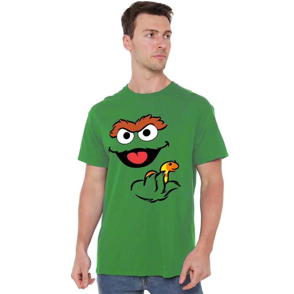 Kelly Green - Back - Sesame Street Unisex Adult Holding Slimey Oscar The Grouch T-Shirt