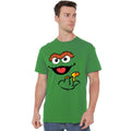 Kelly Green - Back - Sesame Street Unisex Adult Holding Slimey Oscar The Grouch T-Shirt