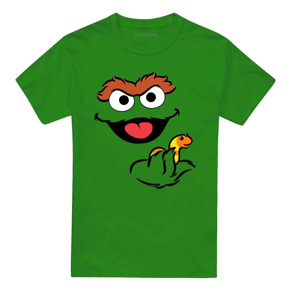 Kelly Green - Front - Sesame Street Unisex Adult Holding Slimey Oscar The Grouch T-Shirt
