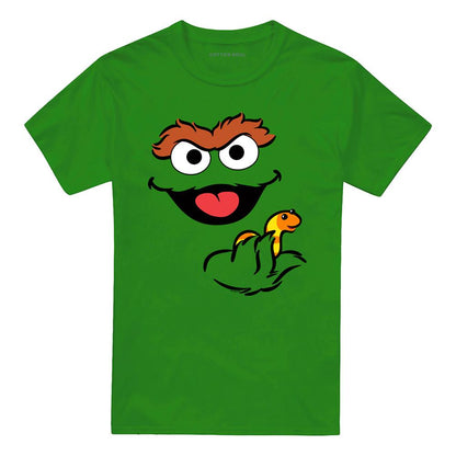 Kelly Green - Front - Sesame Street Unisex Adult Holding Slimey Oscar The Grouch T-Shirt