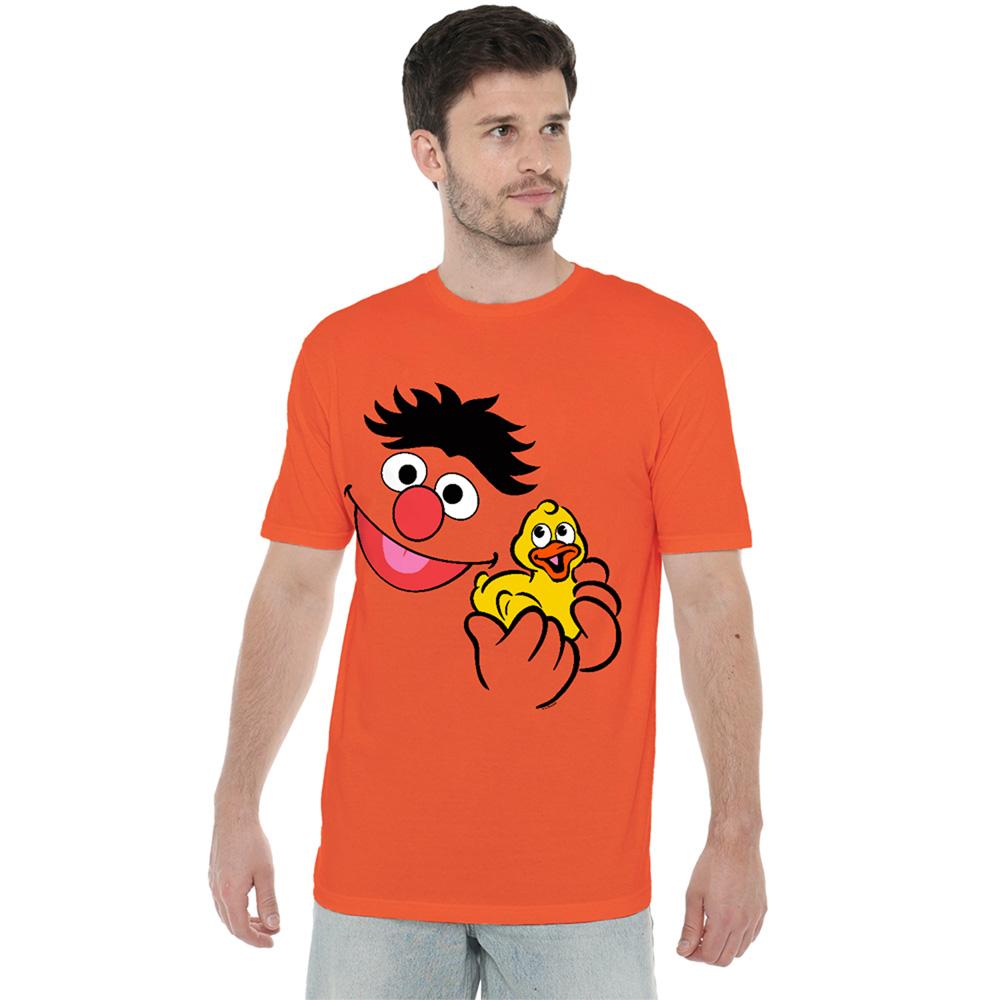 Orange - Back - Sesame Street Unisex Adult Holding Rubber Duckie Ernie T-Shirt