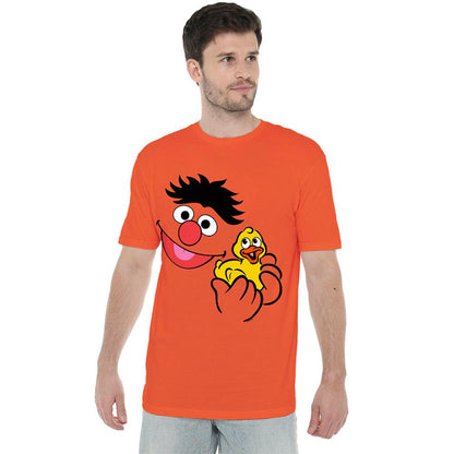 Orange - Back - Sesame Street Unisex Adult Holding Rubber Duckie Ernie T-Shirt