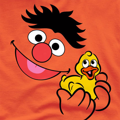 Orange - Side - Sesame Street Unisex Adult Holding Rubber Duckie Ernie T-Shirt
