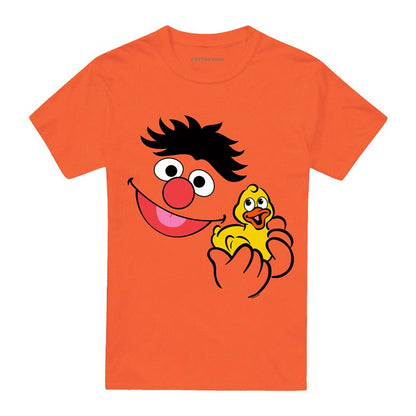 Orange - Front - Sesame Street Unisex Adult Holding Rubber Duckie Ernie T-Shirt