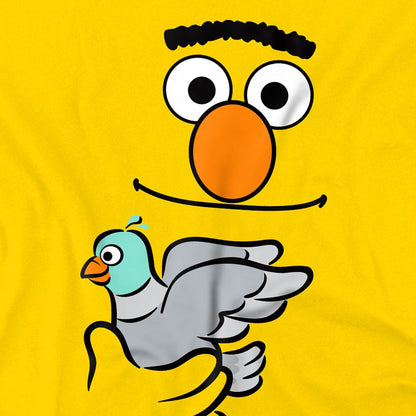Yellow - Side - Sesame Street Unisex Adult Holding Pigeon Bert T-Shirt