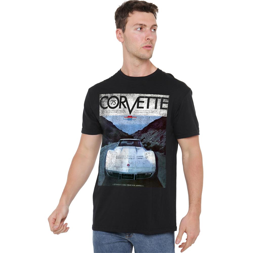 Black - Back - Chevrolet Unisex Adult Corvette 75 Poster T-Shirt