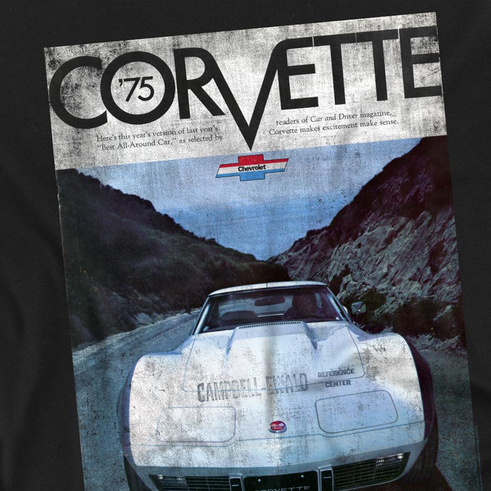 Black - Side - Chevrolet Unisex Adult Corvette 75 Poster T-Shirt