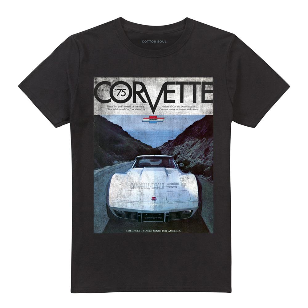 Black - Front - Chevrolet Unisex Adult Corvette 75 Poster T-Shirt