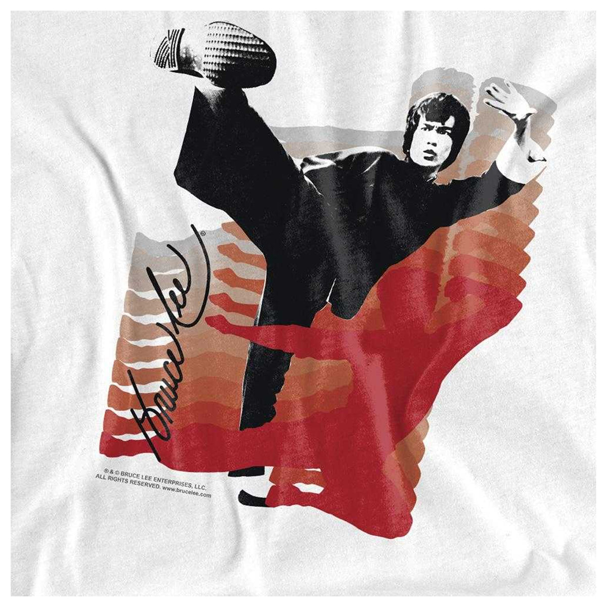 White - Side - Bruce Lee Unisex Adult Kick It Ringer T-Shirt