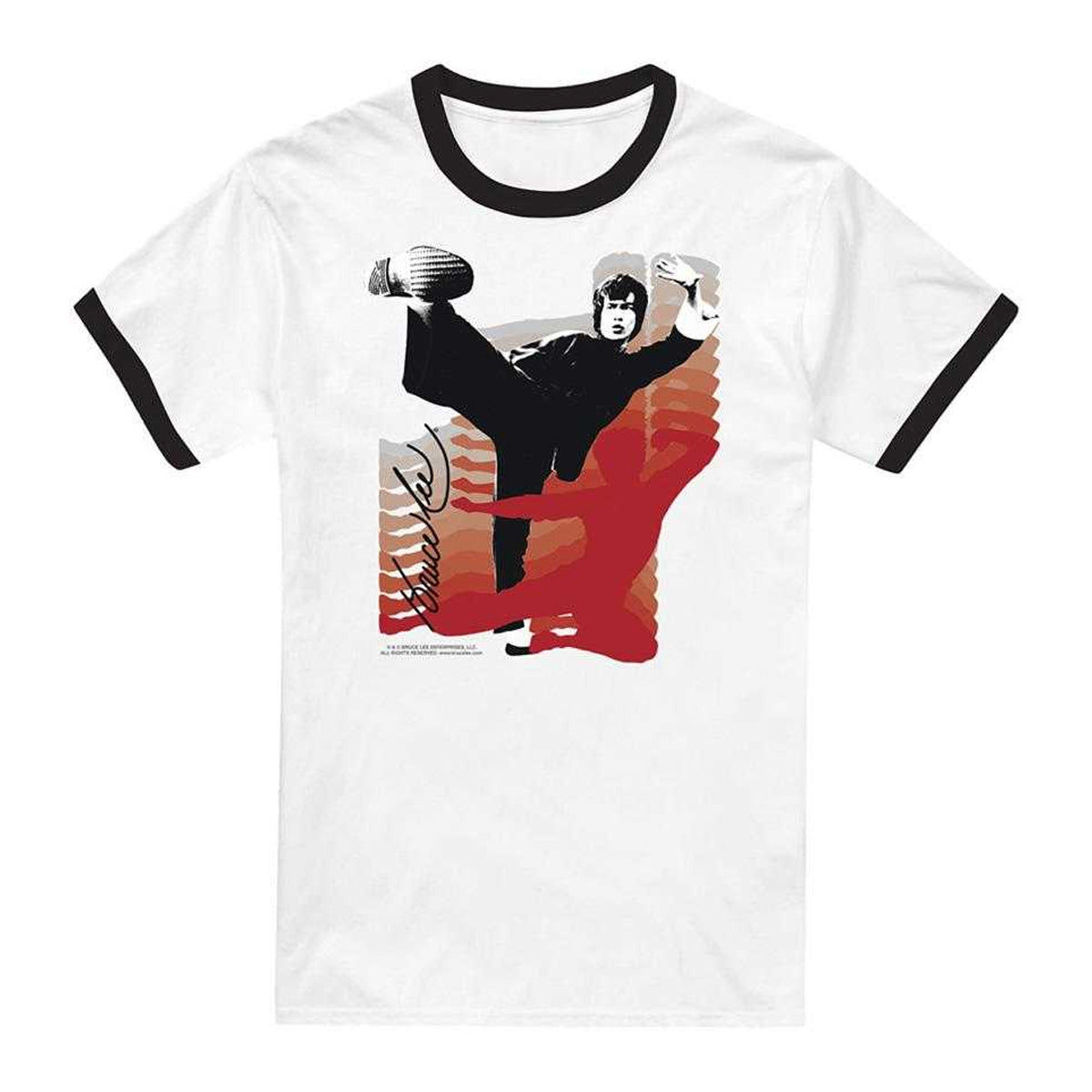 White - Front - Bruce Lee Unisex Adult Kick It Ringer T-Shirt