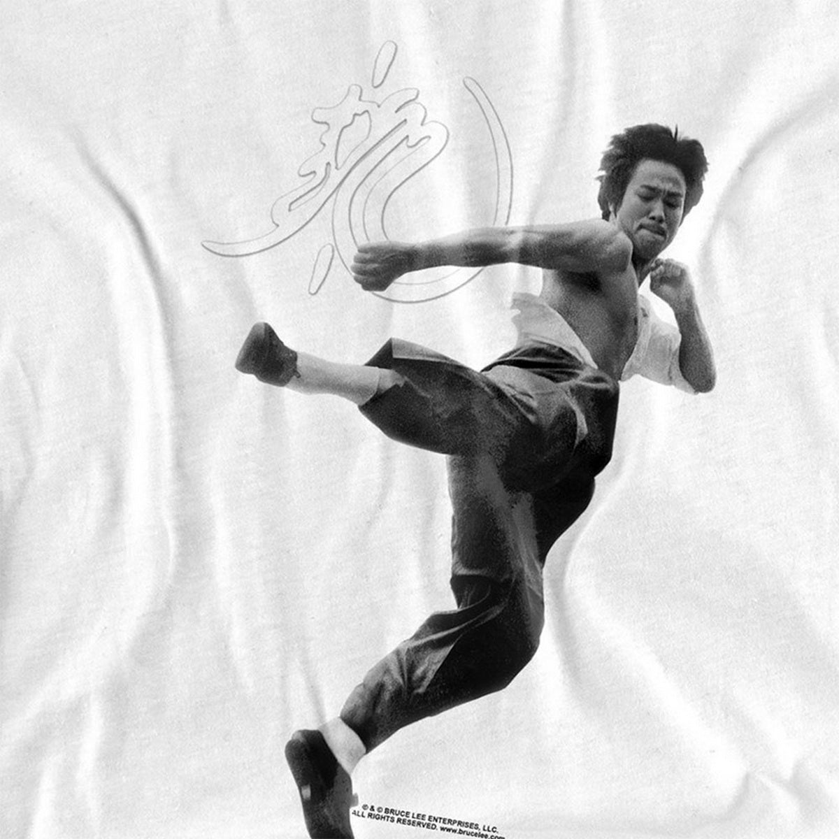 White - Side - Bruce Lee Unisex Adult Flying Kick Long-Sleeved T-Shirt