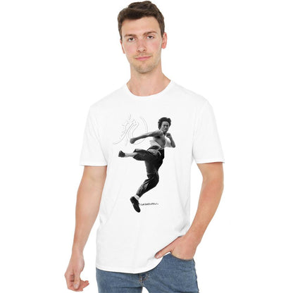 White - Back - Bruce Lee Unisex Adult Flying Kick T-Shirt