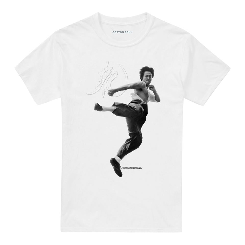 White - Front - Bruce Lee Unisex Adult Flying Kick T-Shirt