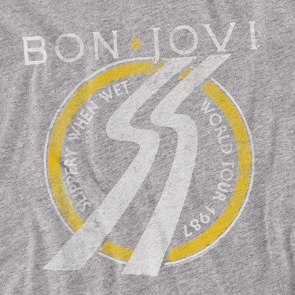 Athletic Heather - Side - Bon Jovi Unisex Adult Slippery When Wet World Tour T-Shirt