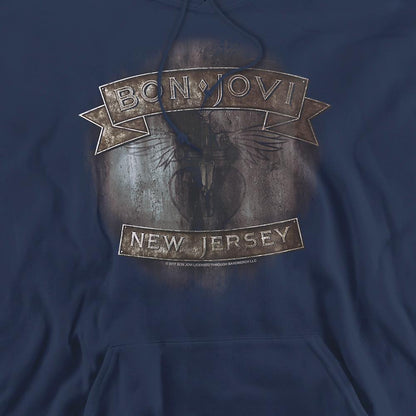 Navy - Side - Bon Jovi Unisex Adult New Jersey Hoodie
