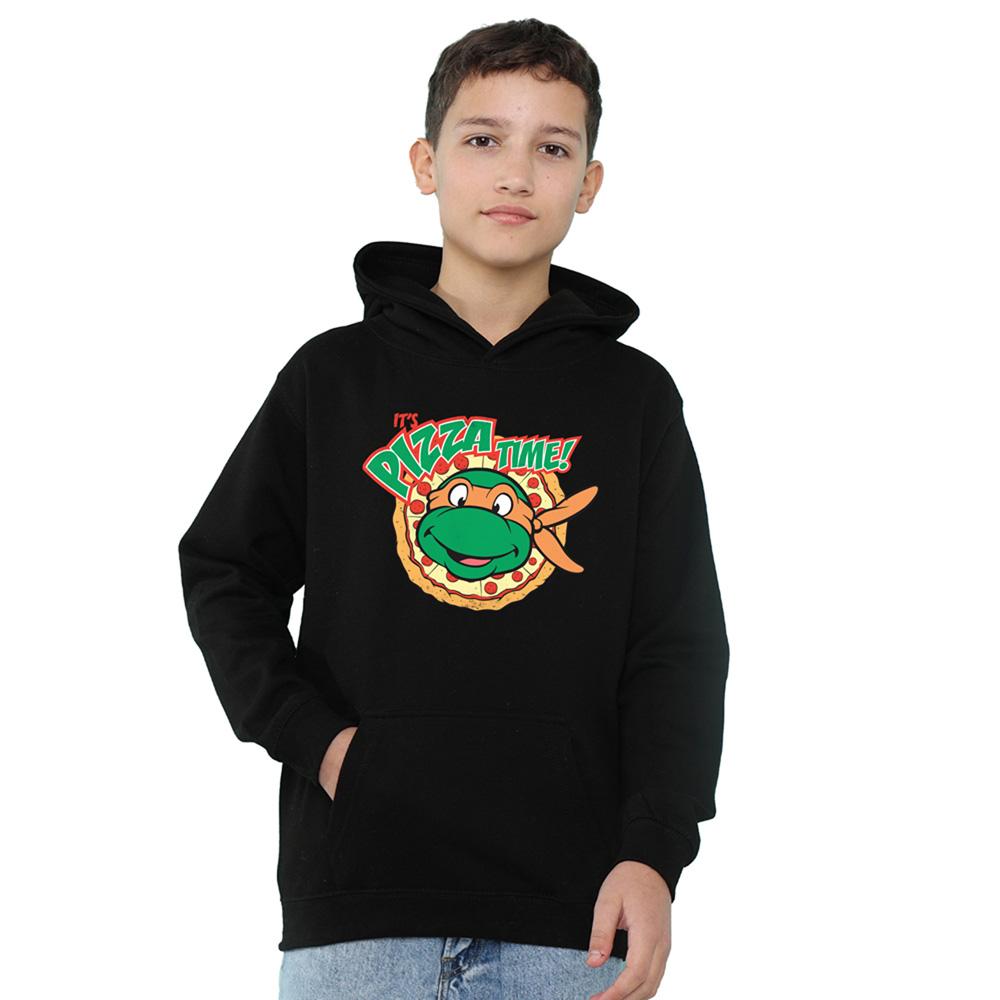 Black - Front - TMNT Childrens-Kids Pizza Time Pullover Hoodie