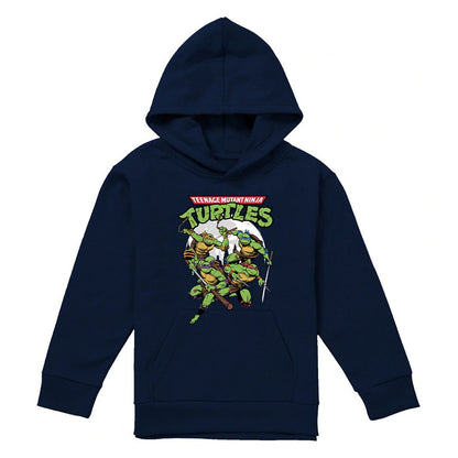 Navy - Front - TMNT Childrens-Kids Midnight Group Pullover Hoodie