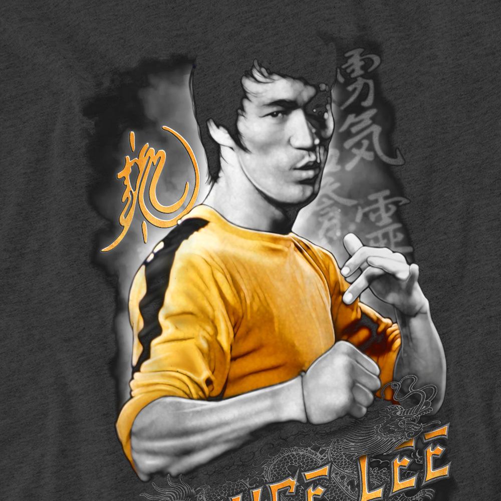 Charcoal - Side - Bruce Lee Unisex Adult Yellow Dragon T-Shirt