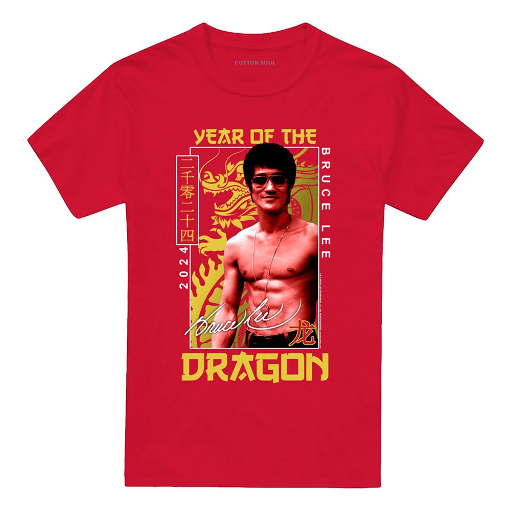Red - Front - Bruce Lee Unisex Adult Framed Year of The Dragon T-Shirt