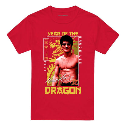 Red - Front - Bruce Lee Unisex Adult Framed Year of The Dragon T-Shirt