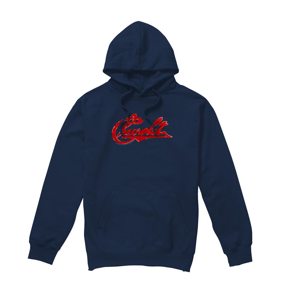Navy - Front - Chevrolet Unisex Adult Distressed Logo Hoodie