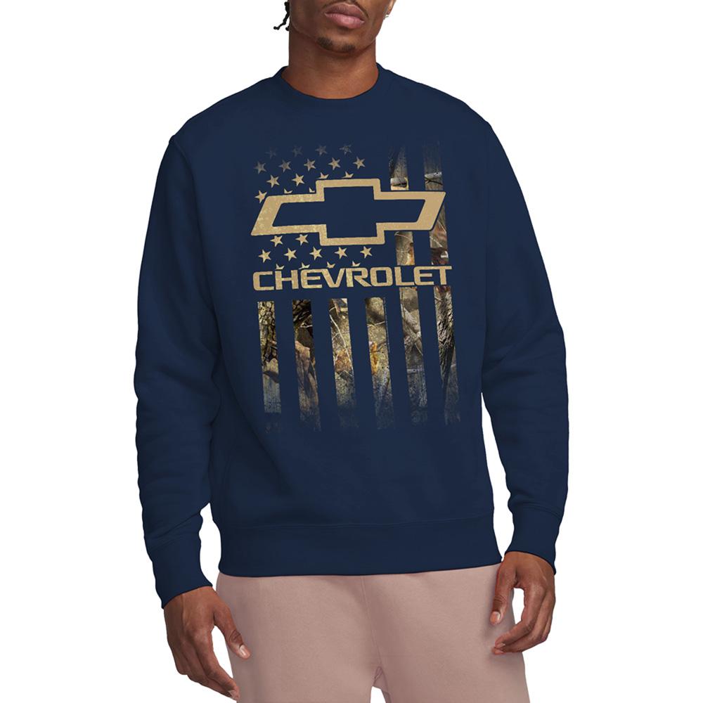 Navy - Back - Chevrolet Unisex Adult Camo Flag Sweatshirt