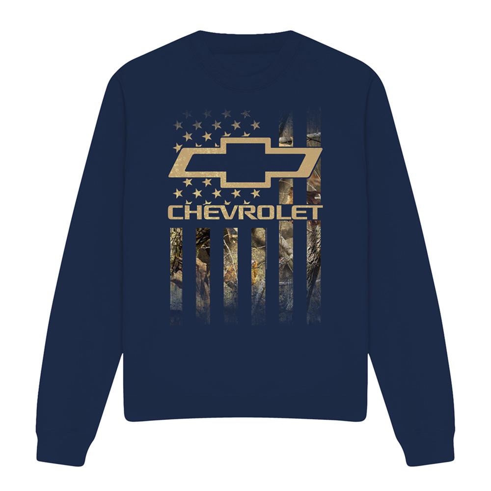 Navy - Front - Chevrolet Unisex Adult Camo Flag Sweatshirt