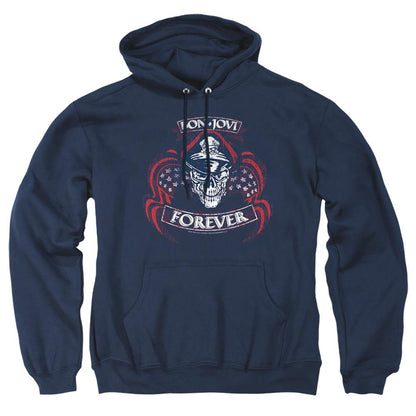 Navy - Front - Bon Jovi Unisex Adult Forever Skull Hoodie