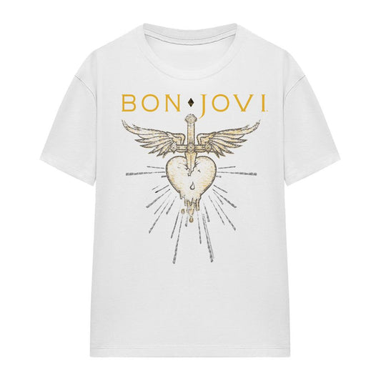 White - Front - Bon Jovi Womens-Ladies Greatest Hits T-Shirt
