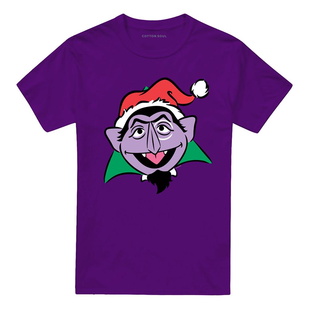 Purple - Front - Sesame Street Unisex Adult Count von Count Santa Hat T-Shirt