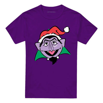 Purple - Front - Sesame Street Unisex Adult Count von Count Santa Hat T-Shirt