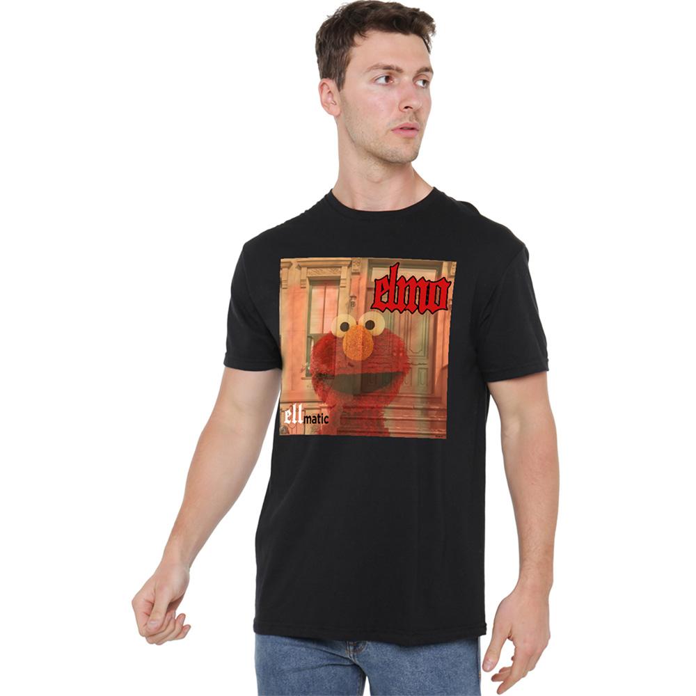 Black - Back - Sesame Street Unisex Adult Ellmatic Elmo T-Shirt