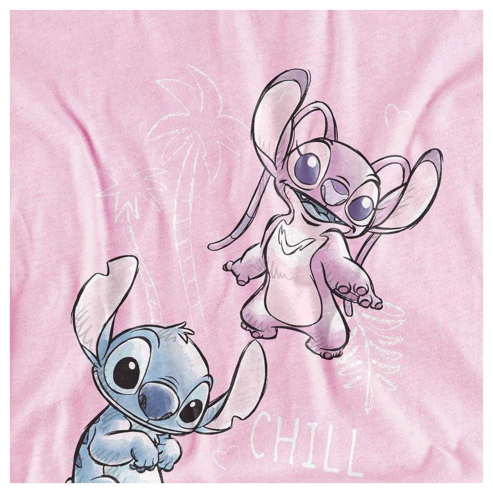 Light Pink - Side - Lilo & Stitch Girls Chill Vibes Stitch & Angel Sketch T-Shirt