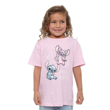 Light Pink - Lifestyle - Lilo & Stitch Girls Chill Vibes Stitch & Angel Sketch T-Shirt