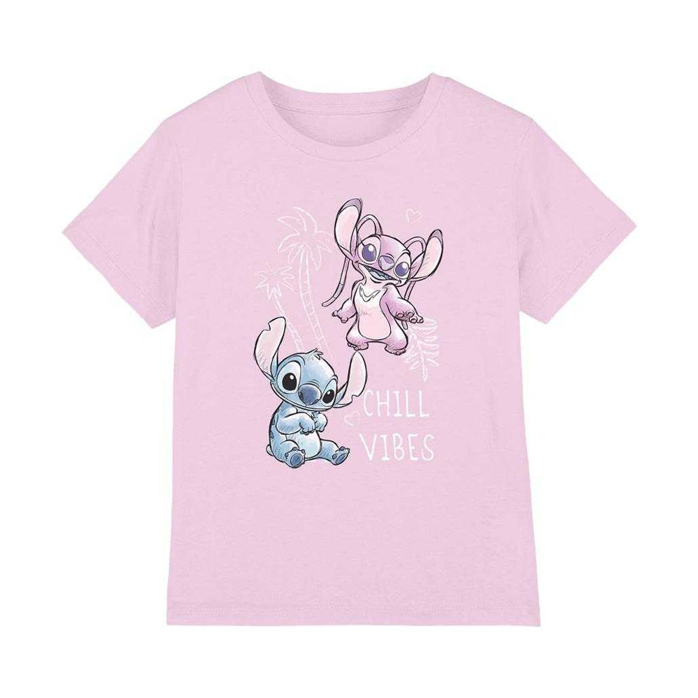 Light Pink - Front - Lilo & Stitch Girls Chill Vibes Stitch & Angel Sketch T-Shirt